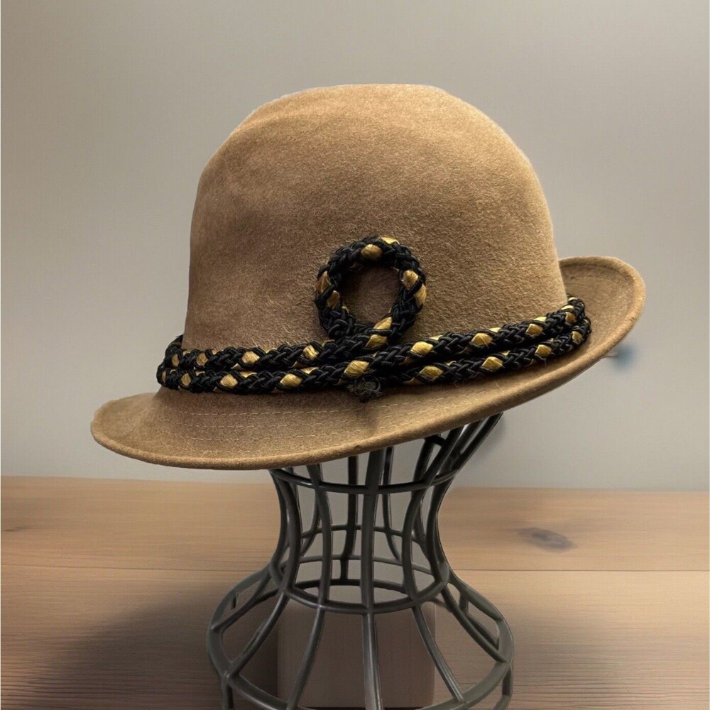Champs Hat Wool Fedora Drab Green Rope Band Vtg German Alpine Austrian Swiss M/L